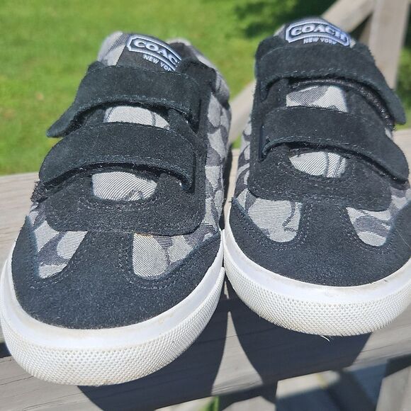 Coach Priya Hook-and-Loop Sneakers Monogram Black Gray Size 8 - Picture 2 of 6